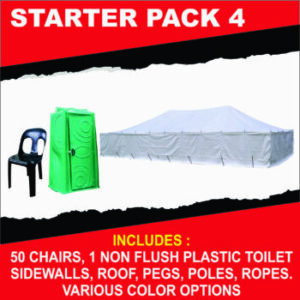 Starter Pack 4 - 7m x 12m Pole Tent With 50 Chairs & 1 Non Flush Plastic Toilet